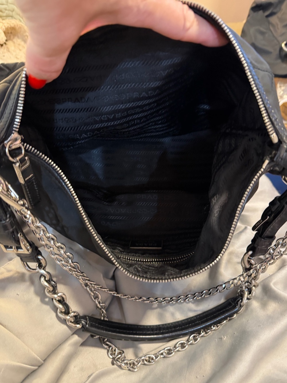 Prada⭐️Black Quilted Shoulder Bag with Silver chains inc!⭐️Offers welcome! - Picture 13 of 15